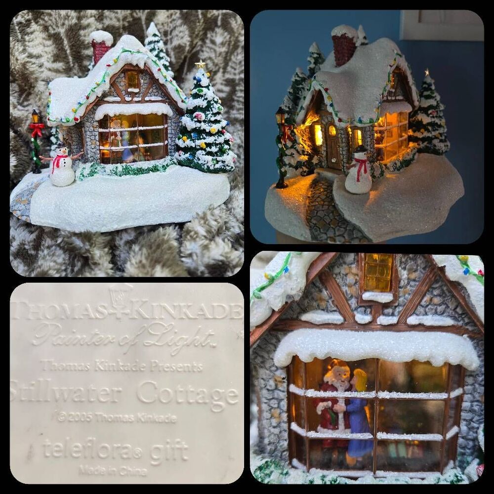 Thomas Kinkade Stillwater Cottage 2005 lights mini Christmas Village pc